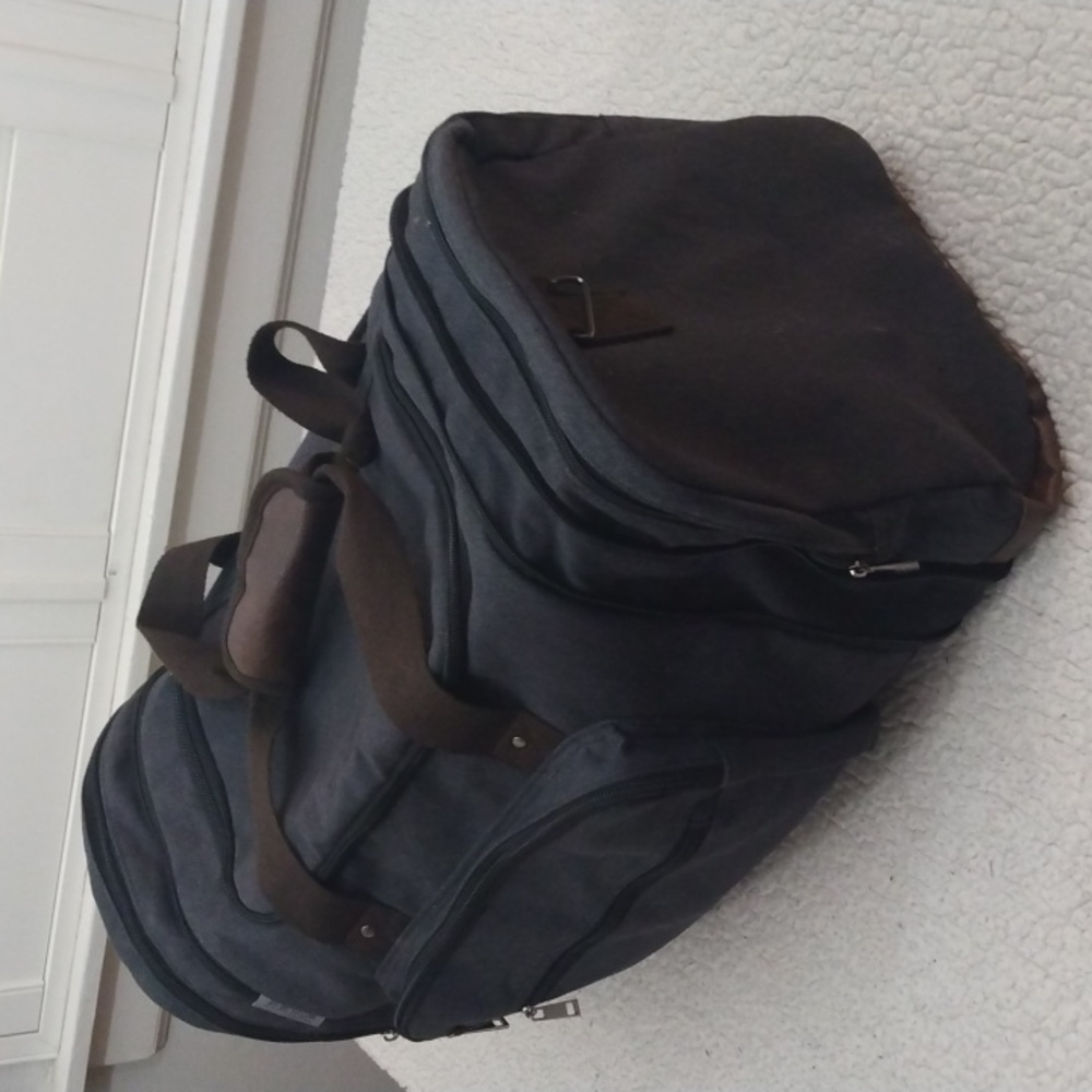 Wohlbege Cotton Blend Charcoal Gray & Brown Duffle/Travel Bag
